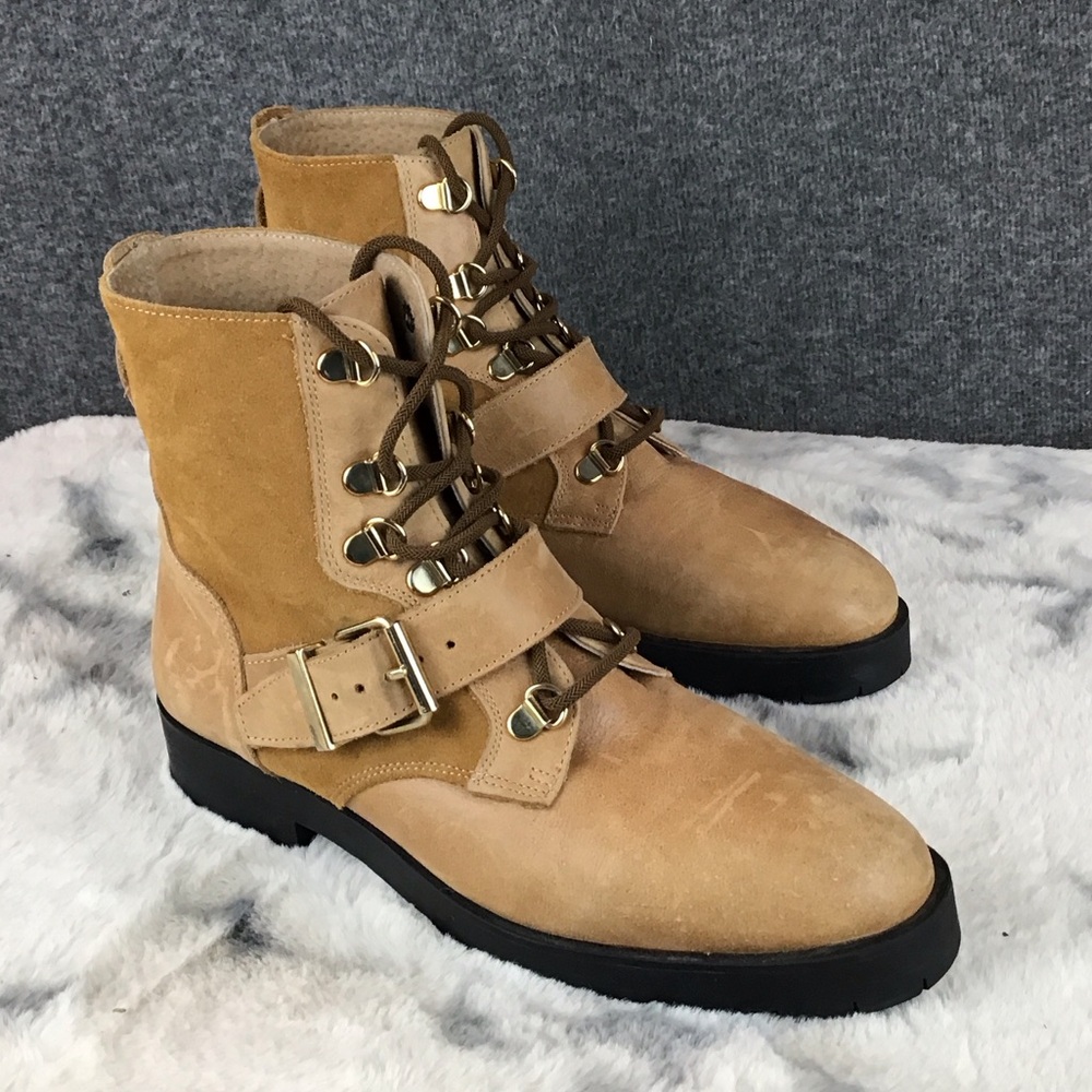 Free People Lace Up Ankle‎ Boots with Buckle Detail Size 37